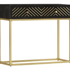 vidaXL Table console Noir et doré 90x30x75 cm Bois de manguier massif