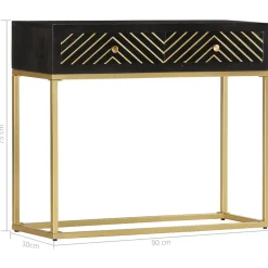 vidaXL Table console Noir et doré 90x30x75 cm Bois de manguier massif