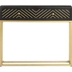 vidaXL Table console Noir et doré 90x30x75 cm Bois de manguier massif