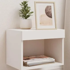 vidaXL Table de Chevet Murale avec Lumières LED, Armoire de Lit Murale avec Rangement, Table de Nuit Suspendue Chambre à 837113