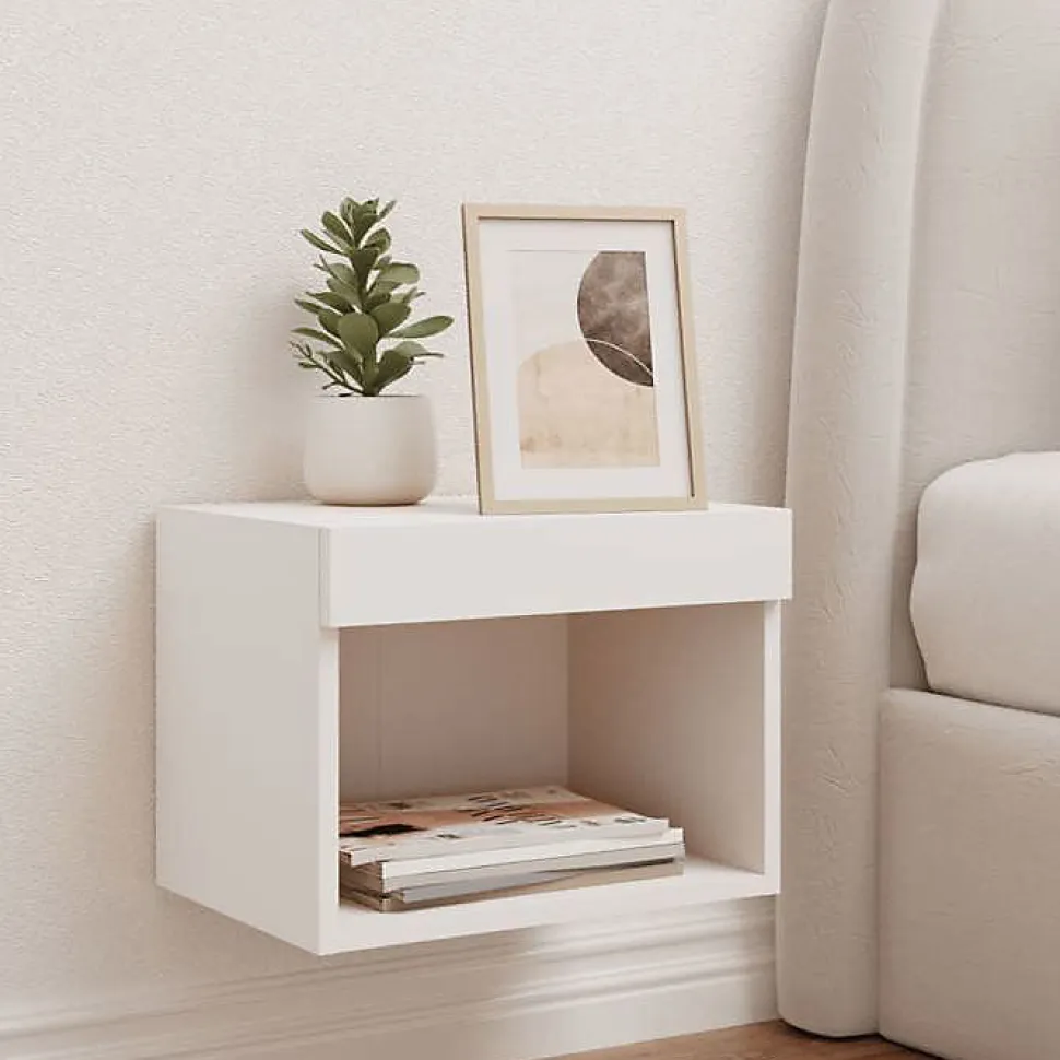 vidaXL Table de Chevet Murale avec Lumières LED, Armoire de Lit Murale avec Rangement, Table de Nuit Suspendue Chambre à 837113