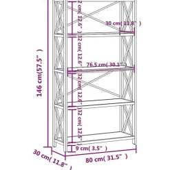 VidaXL étagère à 5 niveaux 80x30x146 cm bois de chêne massif 353812