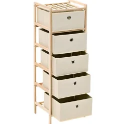 vidaXL étagère de rangement 5 paniers tissu Bois de cèdre Beige