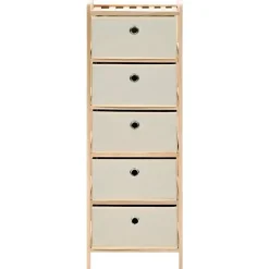 vidaXL étagère de rangement 5 paniers tissu Bois de cèdre Beige