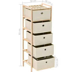 vidaXL étagère de rangement 5 paniers tissu Bois de cèdre Beige