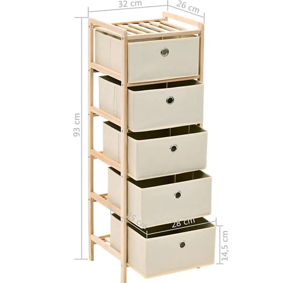 vidaXL étagère de rangement 5 paniers tissu Bois de cèdre Beige
