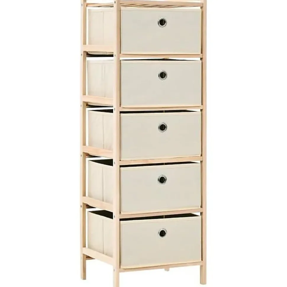 vidaXL étagère de rangement 5 paniers tissu Bois de cèdre Beige
