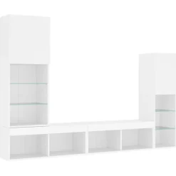vidaXL Unités murales TV avec LED 4 pcs blanc bois d'ingénierie 3216654