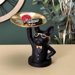 Vide poche déco bouledogue serveur Noir et doré