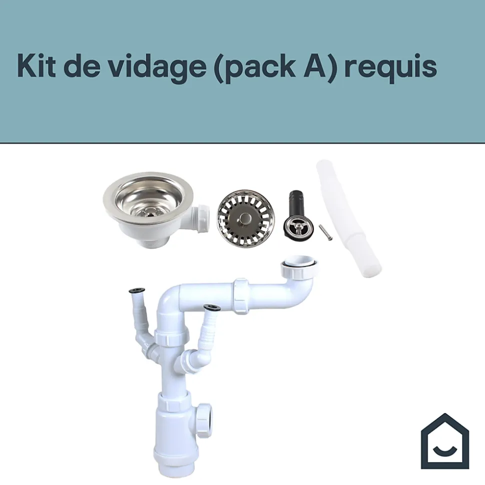Évier de cuisine en composite de quartz noir 1 bac à encastrer GoodHome Hawking + égouttoir