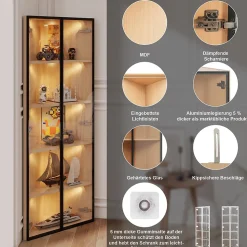 Vitrine - 1 Porte, LED, Verre Trempé, Charnières Silencieuses - MDF - 62 x 35 x 160 cm - Blanc