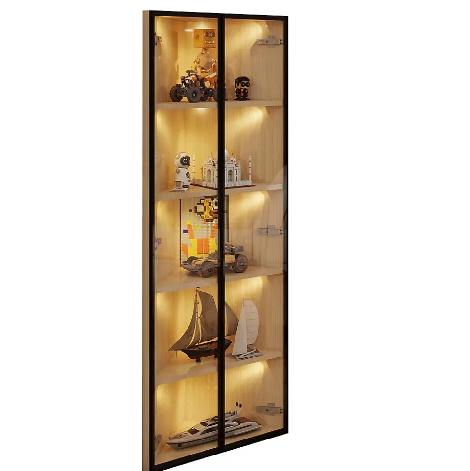 Vitrine - 1 Porte, LED, Verre Trempé, Charnières Silencieuses - MDF - 62 x 35 x 160 cm - Blanc
