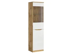 Vitrine à 2 portes avec verre trempé, coloris chêne Wotan/blanc brillant - Longueur 50 x Profondeur 39,5 x Hauteur 197,5 cm