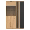 Vitrine à 2 portes,coloris Chêne artisan/Noir - Longueur 90,5 x Profondeur 40 x Hauteur 137,5 cm