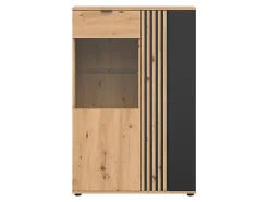 Vitrine à 2 portes,coloris Chêne artisan/Noir - Longueur 90,5 x Profondeur 40 x Hauteur 137,5 cm