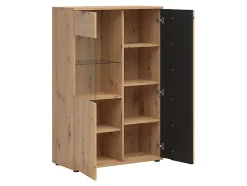 Vitrine à 2 portes,coloris Chêne artisan/Noir - Longueur 90,5 x Profondeur 40 x Hauteur 137,5 cm