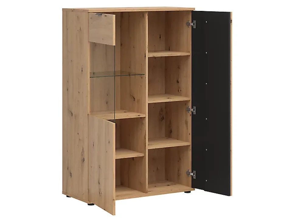 Vitrine à 2 portes,coloris Chêne artisan/Noir - Longueur 90,5 x Profondeur 40 x Hauteur 137,5 cm