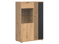 Vitrine à 2 portes,coloris Chêne artisan/Noir - Longueur 90,5 x Profondeur 40 x Hauteur 137,5 cm