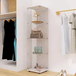 Vitrine à 4 étagères avec porte en verre trempé, sur pied, Bibliothèque et vitrine décorative pour salon, chambre ou bureau