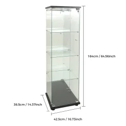 Vitrine à 4 étagères en verre trempé avec finition miroir et LED, Exposition élégante pour salon, chambre ou bureau, Noir