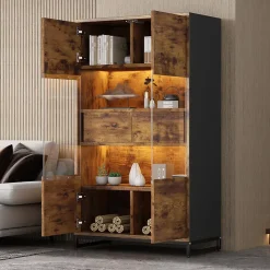 Vitrine - 2 Tiroirs, 2 Portes Acryliques à Pression, LED Bluetooth Via Application - MDF - 80 x 40 x 138 cm - Noir