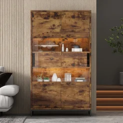 Vitrine - 2 Tiroirs, 2 Portes Acryliques à Pression, LED Bluetooth Via Application - MDF - 80 x 40 x 138 cm - Noir