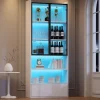 Vitrine - Armoire de Rangement avec Porte en Verre et Éclairage LED Intégré - avec Tiroir - en MDF et Verre - Blanc