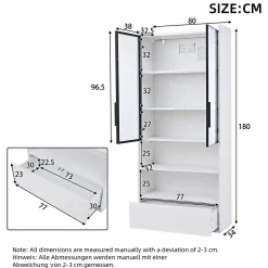 Vitrine - Armoire de Rangement avec Porte en Verre et Éclairage LED Intégré - avec Tiroir - en MDF et Verre - Blanc