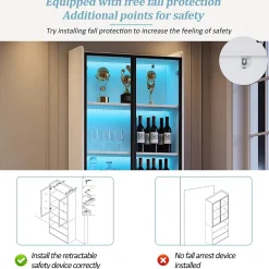 Vitrine - Armoire de Rangement avec Porte en Verre et Éclairage LED Intégré - avec Tiroir - en MDF et Verre - Blanc