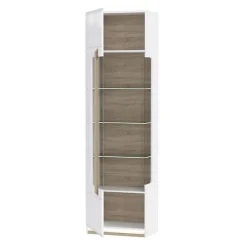 Vitrine 209 cm 1 porte blanc laqué décor bois clair et LED - ALEXIANE