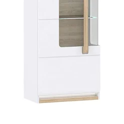 Vitrine 209 cm 1 porte blanc laqué décor bois clair et LED - ALEXIANE