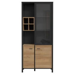 Vitrine 194 cm 3 portes 4 casiers décor bois de chêne et noir - MODE