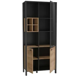 Vitrine 194 cm 3 portes 4 casiers décor bois de chêne et noir - MODE