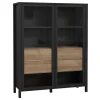 Vitrine 121 cm 2 portes 4 tiroirs décor bois de chêne et noir - MODE