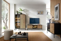 Vitrine 104 cm 2 portes éclairage LED noir/chêne Wotan TOSENA