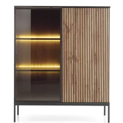 Vitrine 104 cm 2 portes éclairage LED noir/chêne Wotan TOSENA