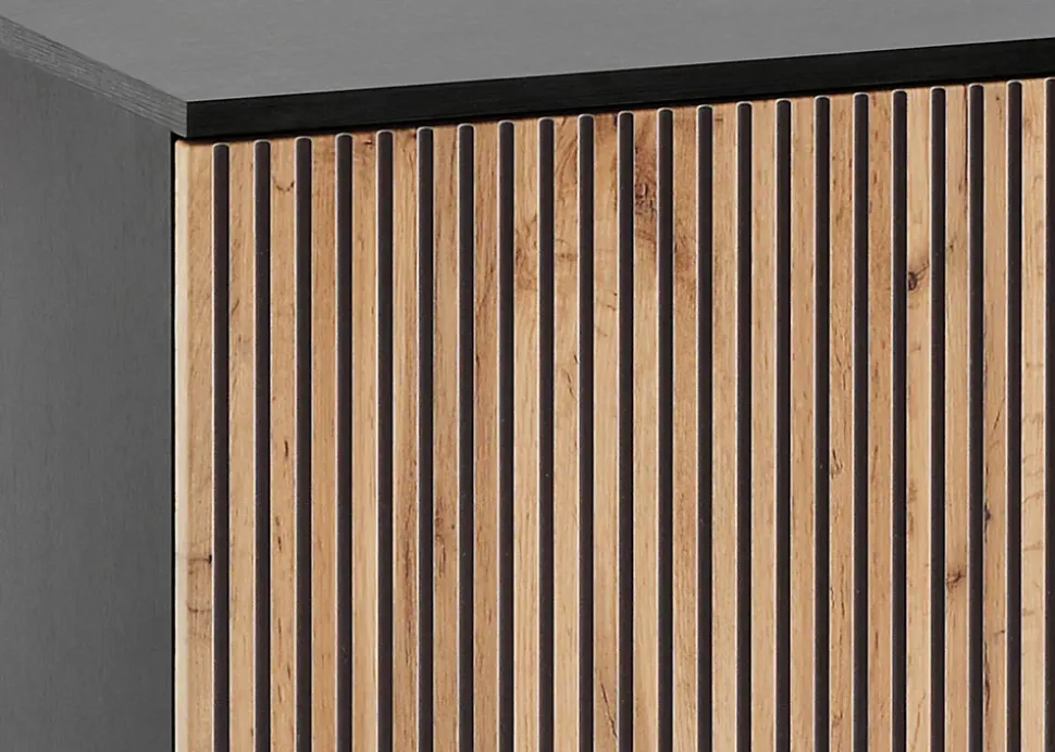 Vitrine 104 cm 2 portes éclairage LED noir/chêne Wotan TOSENA