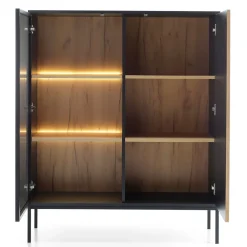 Vitrine 104 cm 2 portes éclairage LED noir/chêne Wotan TOSENA