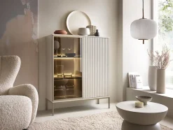 Vitrine 104 cm 2 portes éclairage LED grège TOSENA