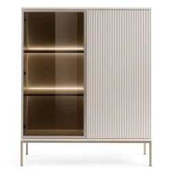 Vitrine 104 cm 2 portes éclairage LED grège TOSENA