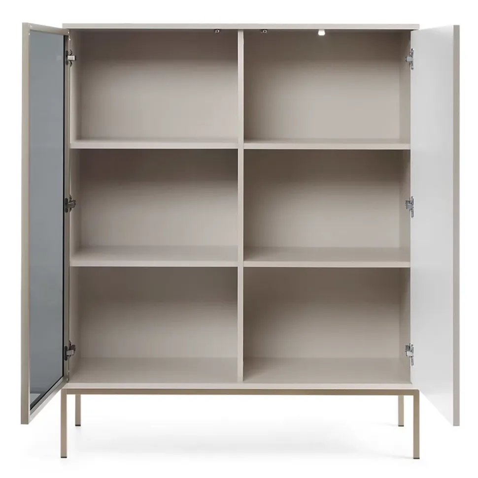 Vitrine 104 cm 2 portes éclairage LED grège TOSENA