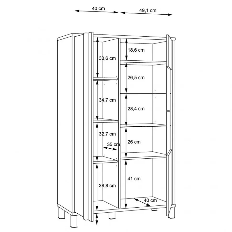 Vitrine 159 cm 2 portes décor bois et noir et pieds noir - CELIA