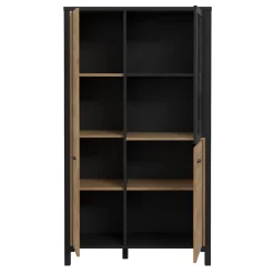 Vitrine 152 cm 3 portes décor bois chêne et noir avec poignées - MODE