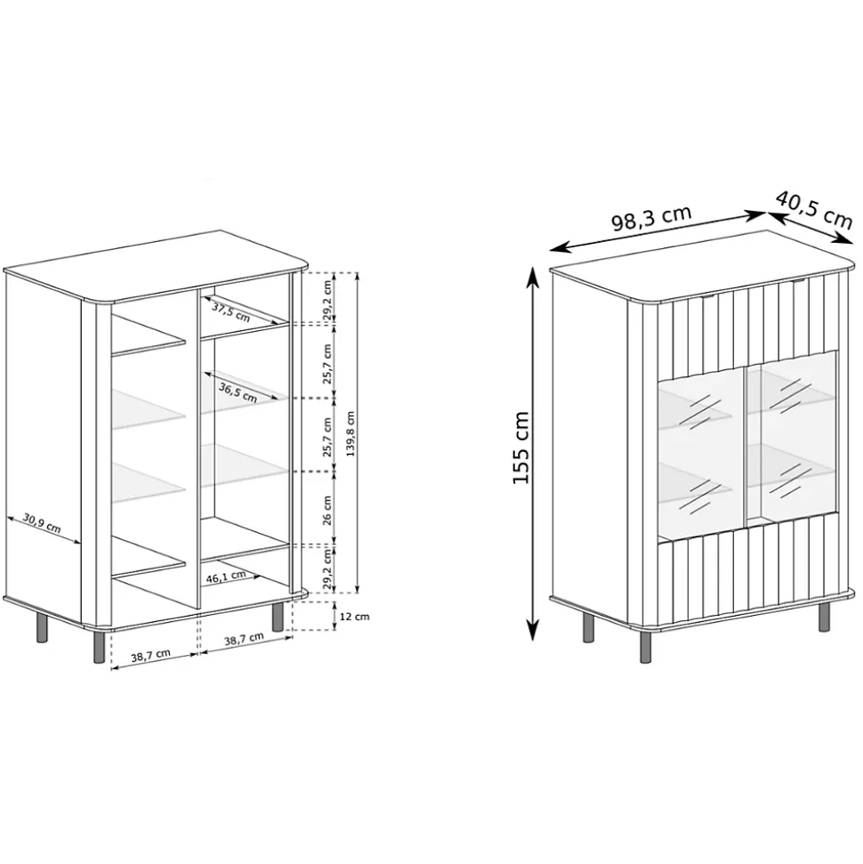Vitrine 98 cm gris cachemire 2 portes NOVADO