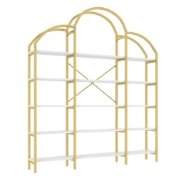 Vitrine - design Minimaliste - 5 Étagères - Métal et MDF - 170 x 26 x 190 cm - Or
