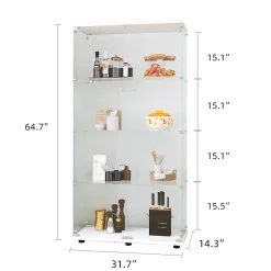 Vitrine à deux portes et quatre étagères, bibliothèque sur pied pour salon, chambre ou bureau, blanche