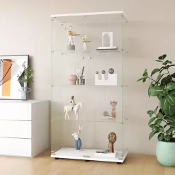Vitrine à deux portes et quatre étagères, bibliothèque sur pied pour salon, chambre ou bureau, blanche