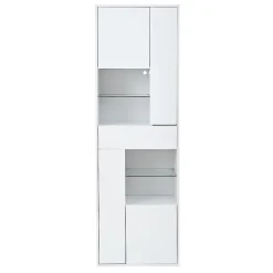 Vitrine - Meuble de Salon avec Tiroir et 4 Portes, Éclairage LED Intégré, Blanc, 55x38x170 cm
