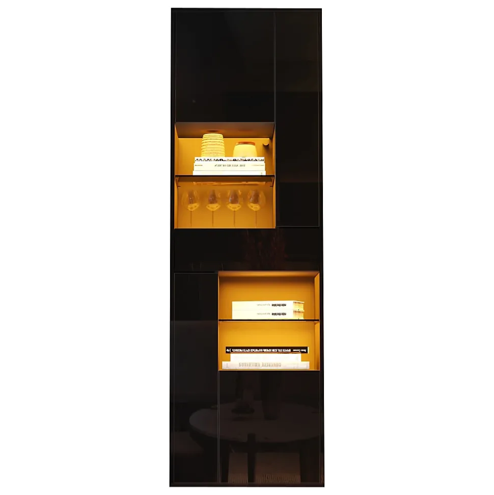 Vitrine - Meuble de Salon Haut avec 1 Tiroir et 4 Portes, Éclairage LED Intégré, Noir, 55x38x170 cm