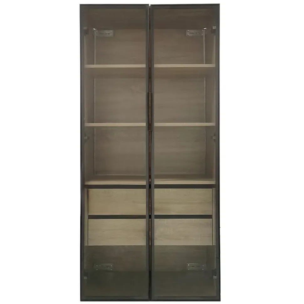 Vitrine 2 Pièces Éclairage LED et Portes Vitrées - Armoire de Rangement Moderne en MDF et Verre - 74x36x155 cm - Couleur Naturelle
